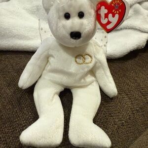 Ty White Bear with Gold Accents